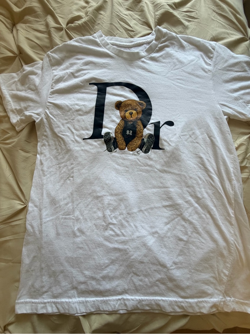 New White T-Shirt with Teddy Bear 'D' Graphic
